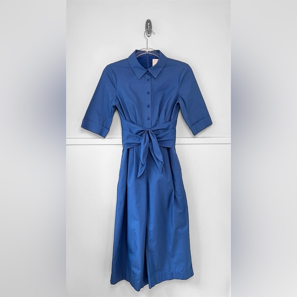 Gal Meets Glam Sawyer Cropped Wide Leg Double Tie Jumpsuit in Paris Blue